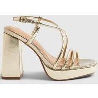 River Island Triple Strap Platform Heeled Sandals - Gold