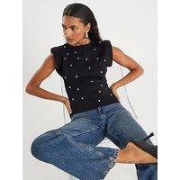 River Island Knit Sleeveless Studded Fitted Top - Black