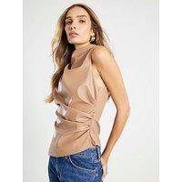 River Island Faux Leather Sleeveless Ruched Side Top - Beige