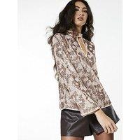 River Island Sequin Keyhole Long Sleeve Top - Gold