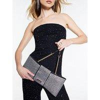 River Island Satin Diamante Bow Clutch Bag - Black