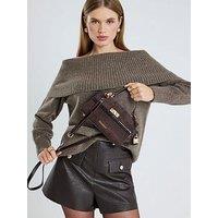 River Island Faux Suede Lock Front Tote Bag - Brown