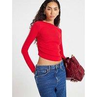 River Island Long Sleeve Fitted Off Shoulder Top - Red