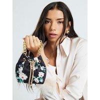 River Island Floral Diamante Bucket Clutch Bag - Black