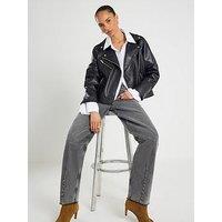 River Island Leather Biker Jacket - Black