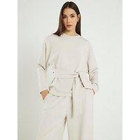 River Island Premium Long Sleeve Tie Front Top - Cream