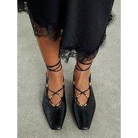 River Island Lace Up Ballet Pumps - Black