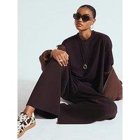 River Island High Waisted Premium Wide Leg Joggers - Brown