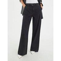 River Island Mid Rise Wide Leg Tie Front Jeans - Black