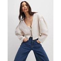 River Island Long Sleeve Button Detail Cardigan - Beige