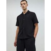 River Island Slim Fit Revere Shirt - Black