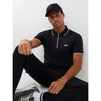 River Island Muscle Fit Les Amis Stripe Polo Shirt - Black
