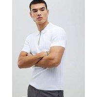 River Island Muscle Fit Rib Polo Shirt - White