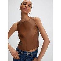 River Island Faux Leather Sleeveless Top - Tan