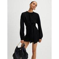 River Island Long Sleeve Knot Side Mini Dress - Black