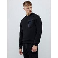River Island Slim Fit Nylon Hybrid Sweatshirt - Black