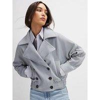 River Island Faux Suede Collared Bomber Jacket - Light Blue