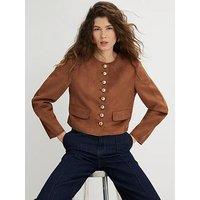 River Island Faux Suede Button Up Trophy Jacket - Light Brown