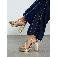 River Island Wide Fit Platform Heeled Sandals - Gold