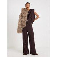River Island Wide Leg Knitted Trousers - Dark Brown