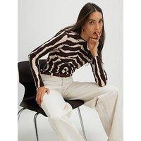 River Island Ruched Wavy Print Mesh Top - Brown