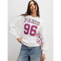 River Island Long Sleeve Paris Bow Sweatshirt - Cream