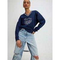 River Island Long Sleeve Heritage Crest Sweatshirt - Navy