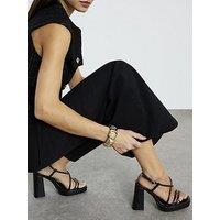 River Island Triple Strap Platform Heeled Sandals - Black