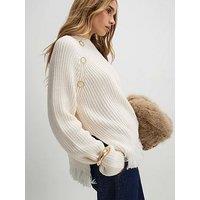 River Island Fringe Hem Rib Jumper - Cream
