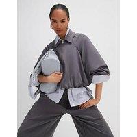 River Island Faux Suede Collared Bomber Jacket - Grey