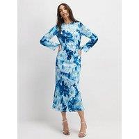 River Island Floral Long Sleeve Midi Dress - Blue