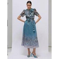 River Island Floral 3D Corsage Midi Dress - Blue