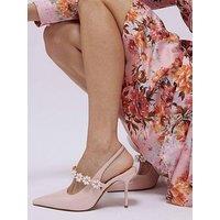 River Island Pearl Flower Slingback Court Heels - Pink