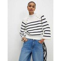 River Island Striped Ribbed Button Jumper - Cream