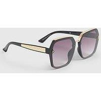 River Island Metal Hexagon Sunglasses - Black