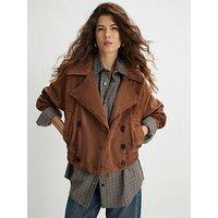 River Island Faux Suede Dropped Bomber Jacket - Brown