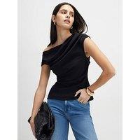 River Island Short Sleeve Drape Off Shoulder Top - Black