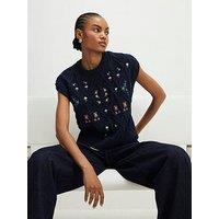 River Island Floral Embroidered Knit Tank Top - Blue