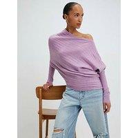 River Island Ribbed Off The Shoulder Jumper - Purple