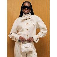 River Island Long Sleeve Herringbone Tie Neck Jacket