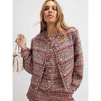 River Island Red Boucle Cropped Bomber Jacket