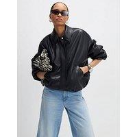 River Island Faux Leather Bubble Hem Bomber Jacket