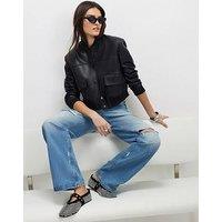 River Island Faux Leather Cropped Bomber Jacket