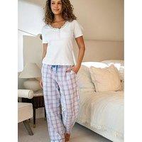 Pour Moi Ribbed Henley T-Shirt & Seersucker Trouser Pyjama Set