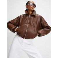 River Island Faux Leather Woven Bomber Jacket