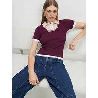 River Island Red Ribbed Short Sleeve Layered Polo Shirt