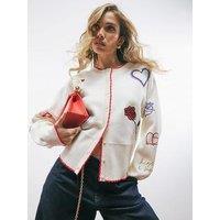 River Island Knitted Embroidered Heart Cardigan