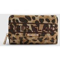 River Island Jacquard Leopard Print Purse - Beige