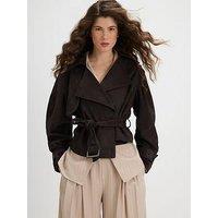 River Island Belted Faux Suede Cropped Trench Jacket - Brown