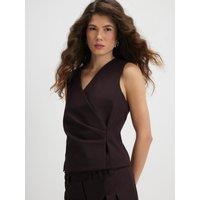 River Island Pinstripe Pleat Front Top - Burgundy